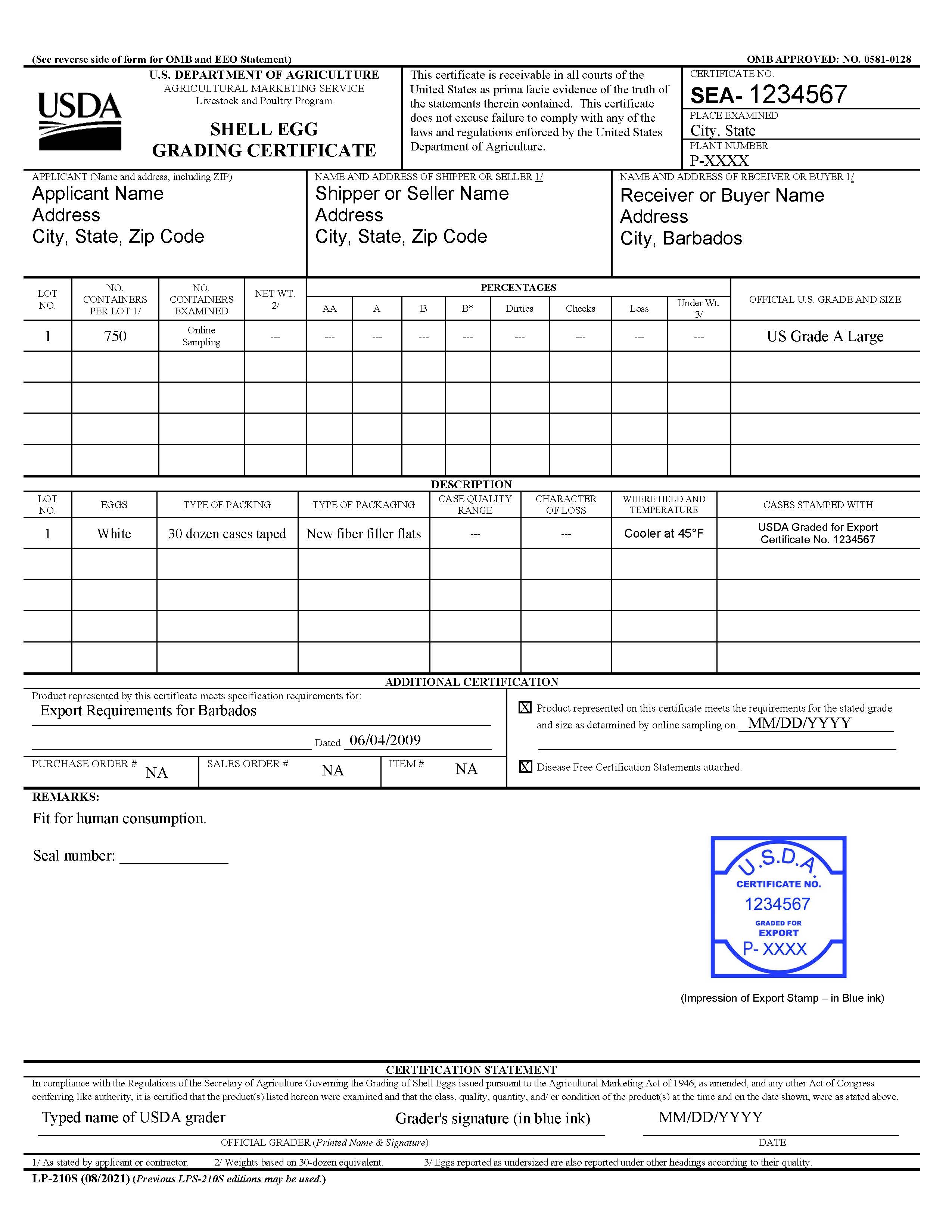 Sample LP 210S Form